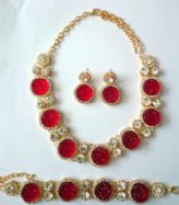 Beautiful Red Round Chunky Diamante Crystal Necklace, Bracelet and earrings set